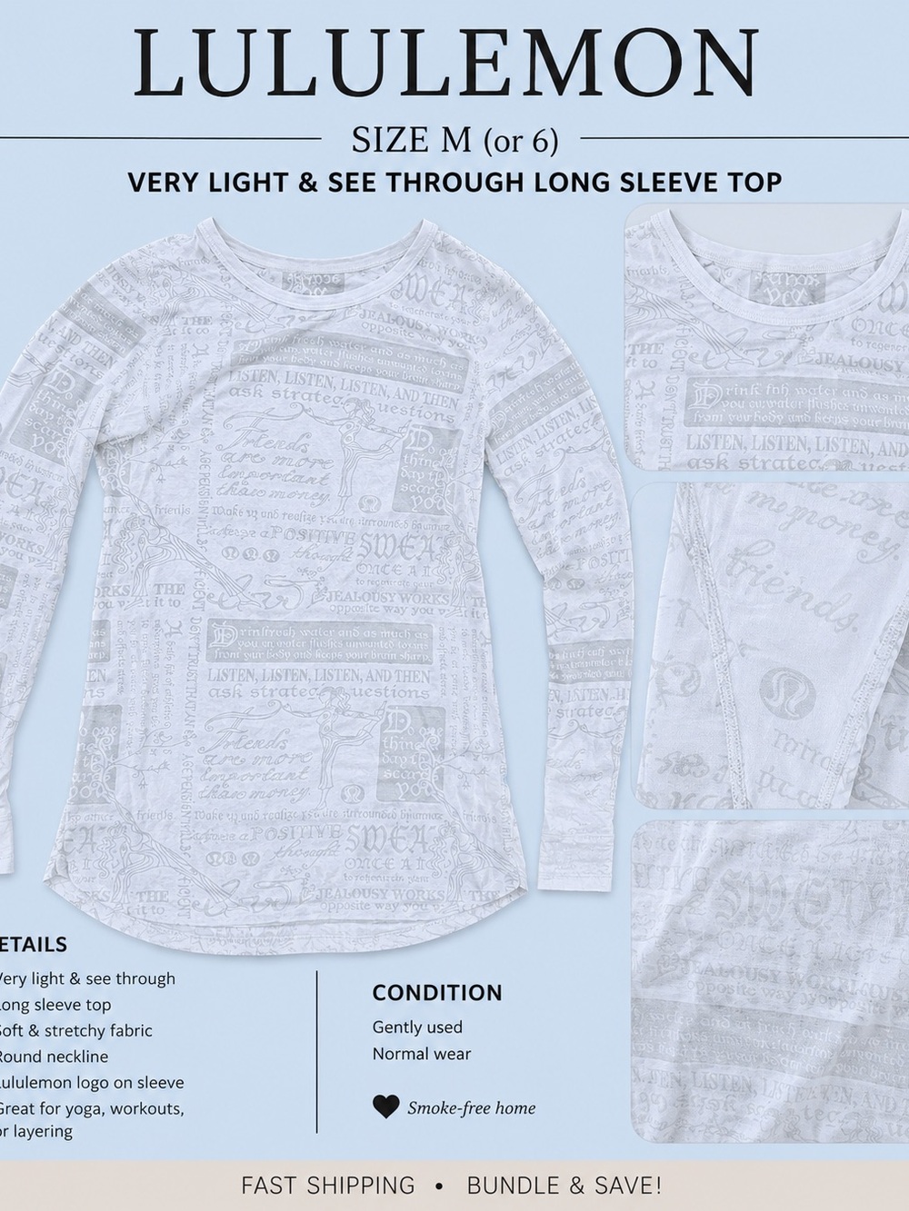 lululemon athletica Sheer White Graphic Long Sleeve Top